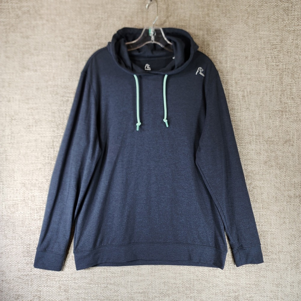 Rhoback Hesi Performance Hoodie Shirt Mens M Navy Blue Long Sleeve Stretch